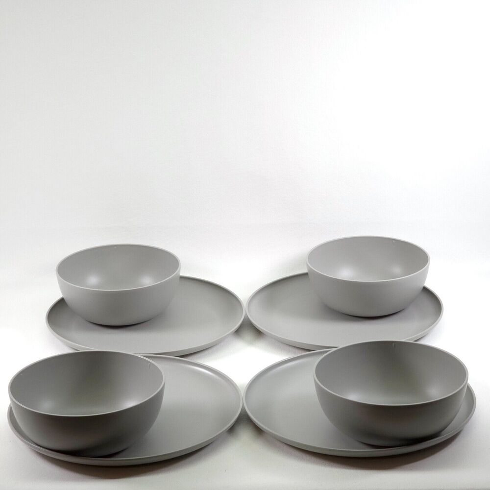 Target‎ Basic Plastic Bowls And Dinner Plate 4 Place Settings Round Grey NEW
